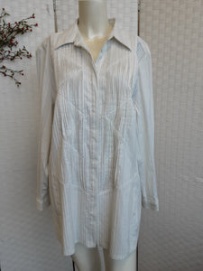 Maggie T White with pin stripes ribbed Shirt.  size 18