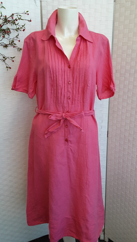 Hauber Collection Pink Collared Dress. Linen. Size 14
