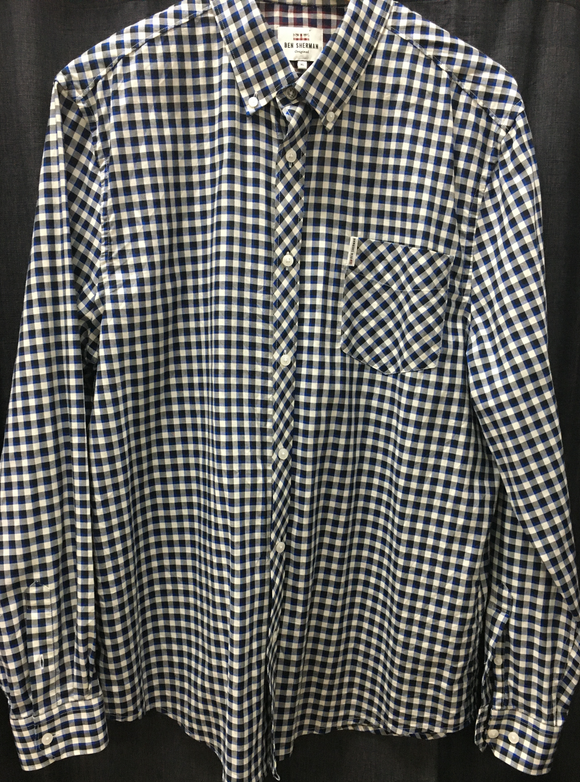 Ben Sherman Checked Blue/Cream Shirt Size XL Pre-Owned